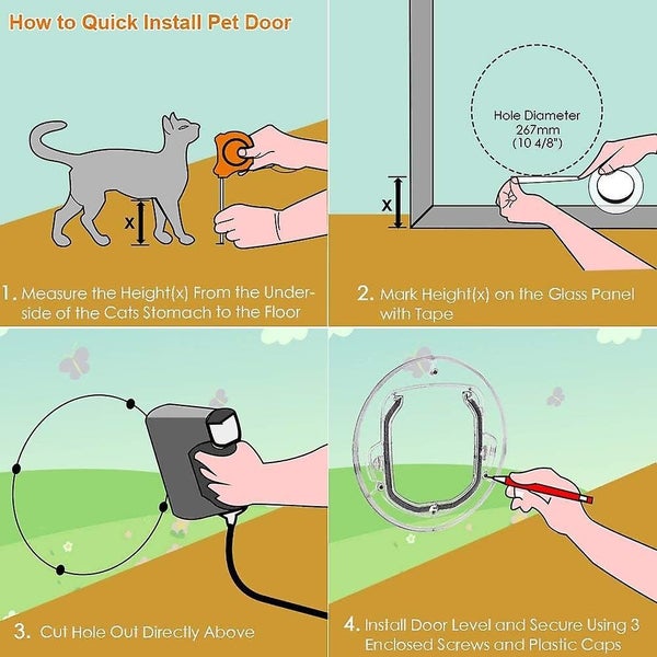 Dog Door Window Door Round Clear Flap Door With 4 Way Lock Liner Kit For Cat Carousel 5