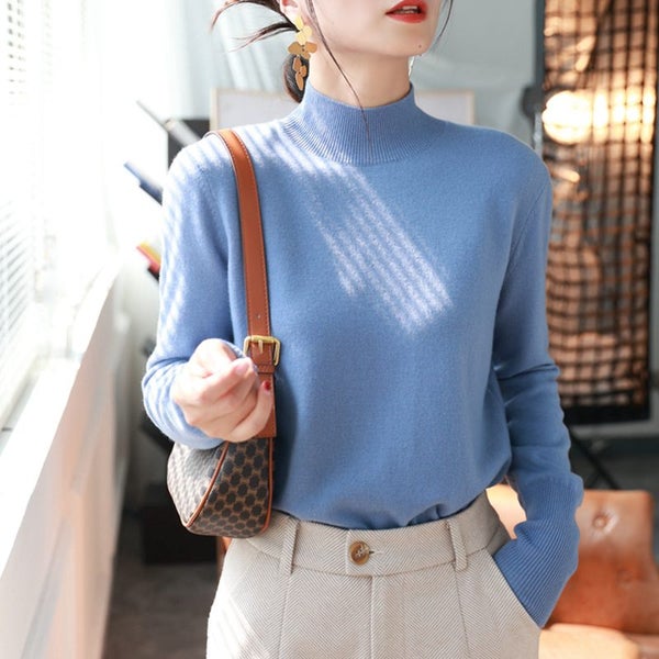 Autumn Winter chic Bottom Sweaters Women Fashion Turtleneck Pullover Carousel 1