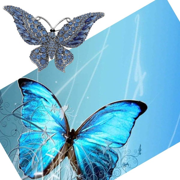 Rhinestone Butterfly Brooch Pin Blue Color Butterfly Brooches For Women Girls Carousel 5
