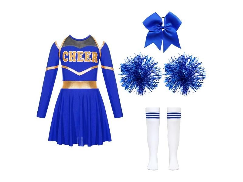 Kids Girls Cheerleader Costume Halloween Cheerleading Dress With Pom Poms Bow Carousel 1