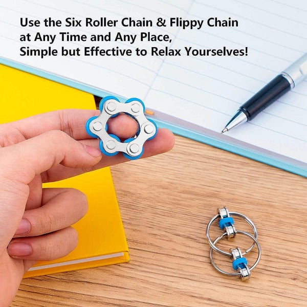 Bike Chain Fidget Toy Set Six Roller Chain And Flippy Key Chain For Adhd Add Carousel 2