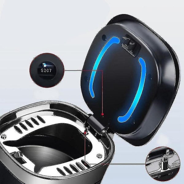 Portable Car Ashtray Blue Led Garbage Mini Storage Cup black+silver Portabl Carousel 3
