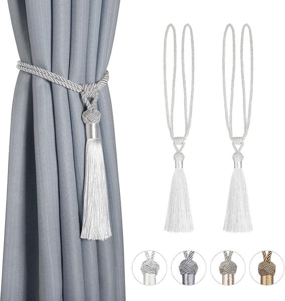 Set Of 2 Curtain Tiebacks Braided Rope Polyester Cotton Webbing Drapery Tiebac Carousel 1