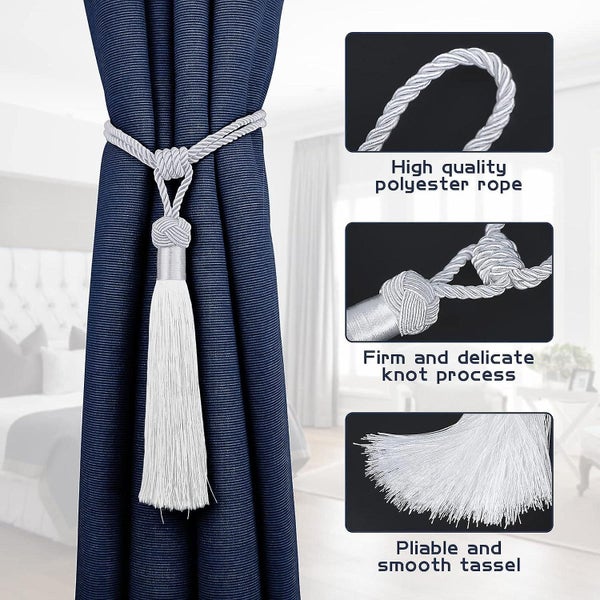 Set Of 2 Curtain Tiebacks Braided Rope Polyester Cotton Webbing Drapery Tiebac Carousel 2
