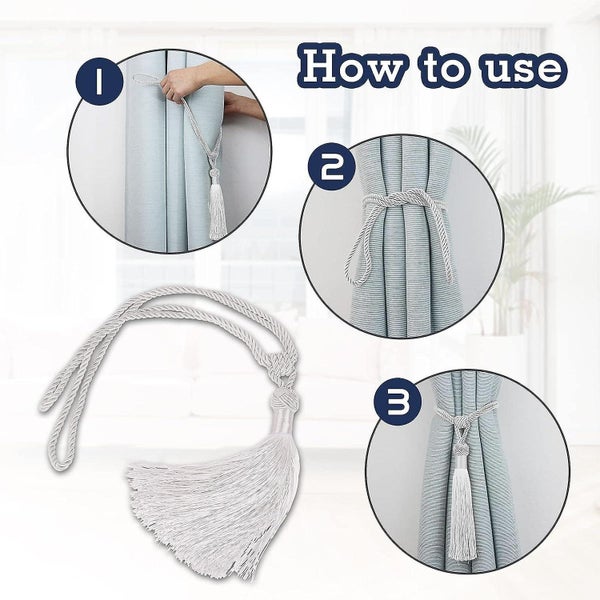 Set Of 2 Curtain Tiebacks Braided Rope Polyester Cotton Webbing Drapery Tiebac Carousel 5
