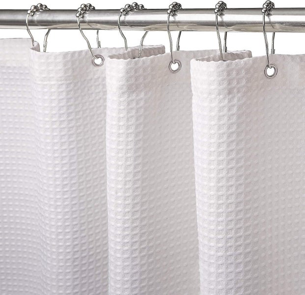 Waffle Shower Curtain With Metal Rings Shower Curtain Bathtub Mildew Proof Fab Carousel 1