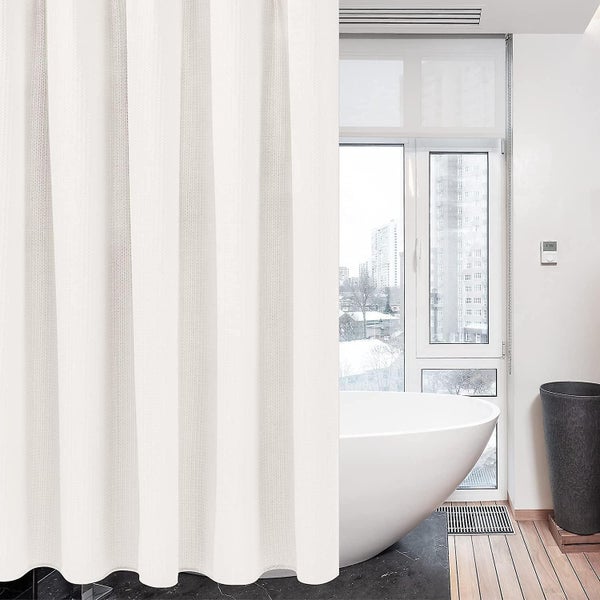 Waffle Shower Curtain With Metal Rings Shower Curtain Bathtub Mildew Proof Fab Carousel 2