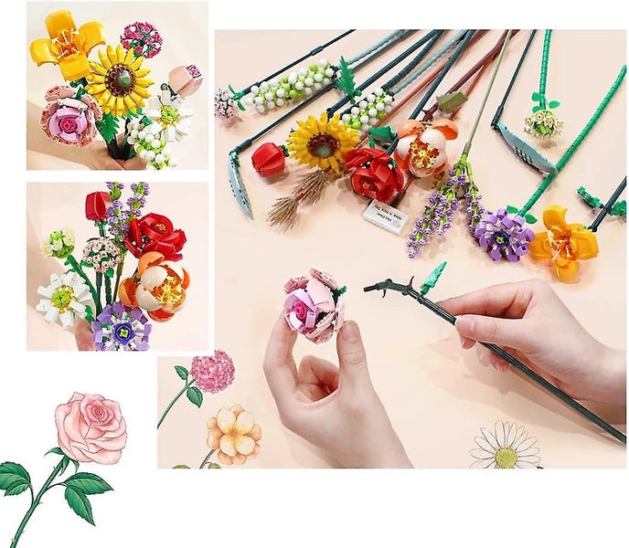 Flower Bouquet Building Blocks 456 Pieces Moc Mini Flower Artificial Flower C Carousel 2