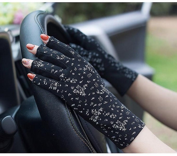 Black Women Half Finger Gloves Cotton Summer Driving Gloves Cycling Anti-slip Carousel 1