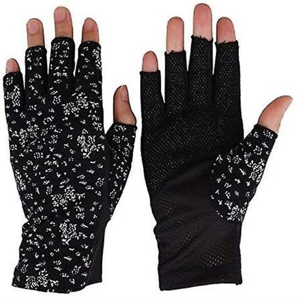 Black Women Half Finger Gloves Cotton Summer Driving Gloves Cycling Anti-slip Carousel 2