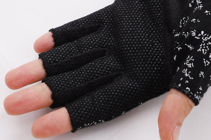 Black Women Half Finger Gloves Cotton Summer Driving Gloves Cycling Anti-slip Carousel 5