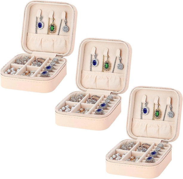 3 Piece Women's Travel Small Jewelry Box Organizer Portable Mini Travel Jewel Carousel 1