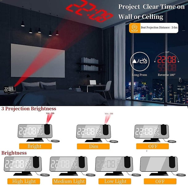 Projection Alarm Clock Alarm Clocks Bedside With Fm Radio Digital Clock With Carousel 2