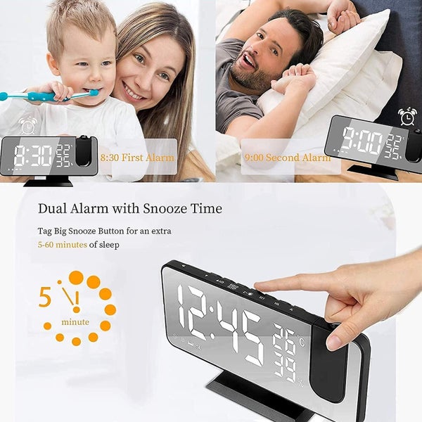 Projection Alarm Clock Alarm Clocks Bedside With Fm Radio Digital Clock With Carousel 5
