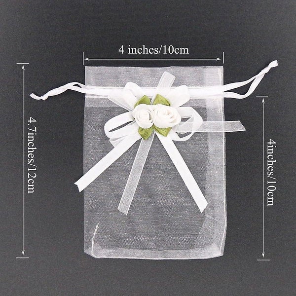50pcs 10x12cm Sheer Organza Bags White Rose Drawstring Bag Candy Pouches Jewel Carousel 2