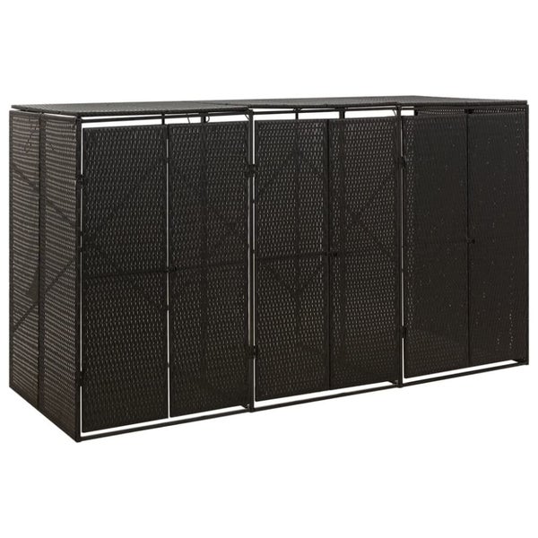 Nz Local Stock- Triple Wheelie Bin Shed Black 207x80x117 Cm Poly Rattan Toknlx Carousel 1