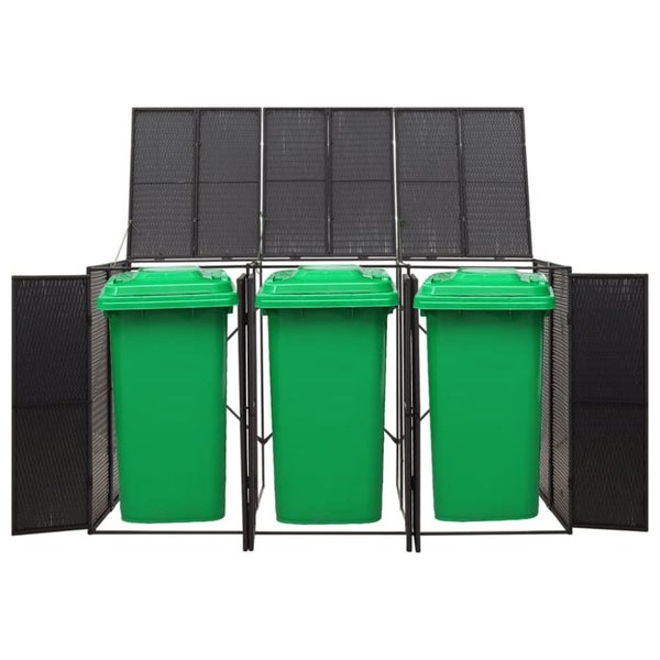 Nz Local Stock- Triple Wheelie Bin Shed Black 207x80x117 Cm Poly Rattan Toknlx Carousel 7
