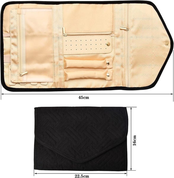 black 1 Roll Up Jewelry Bag Leather Travel Jewelry Pouch Foldable Jewelry Carousel 2