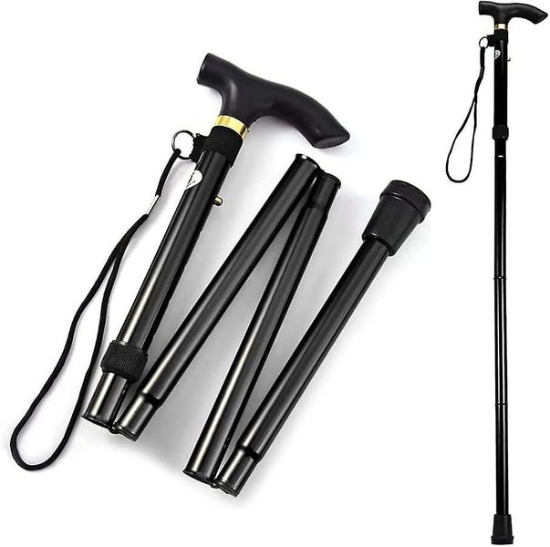 Portable Walking Stick Adjustable 33-37 Inch Black Folding Walking Stick Alumi Carousel 1
