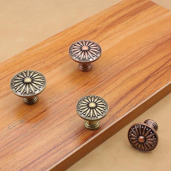 4pcs Pull Drawer Knob With Flowers Pattern Antique Brass Door Handles Cabinet Carousel 2