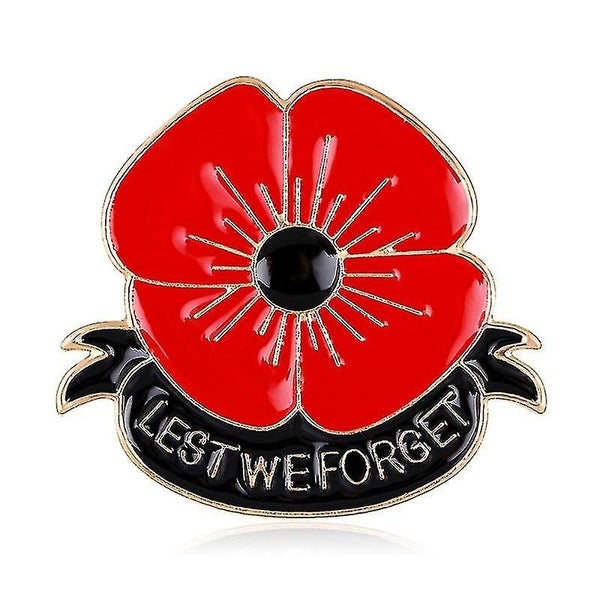 Remember Memorial Day Gift Red Black Poppy Brooch Pin Lest We Forget Lapel Pin Carousel 1