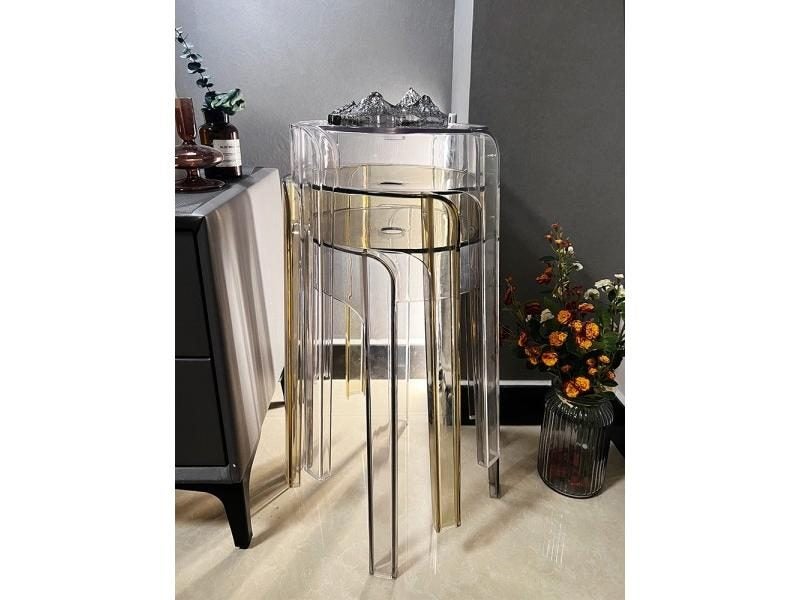 Transparent Plastic Stool Thickened Acrylic High Stool Table Stackable Bench Carousel 2