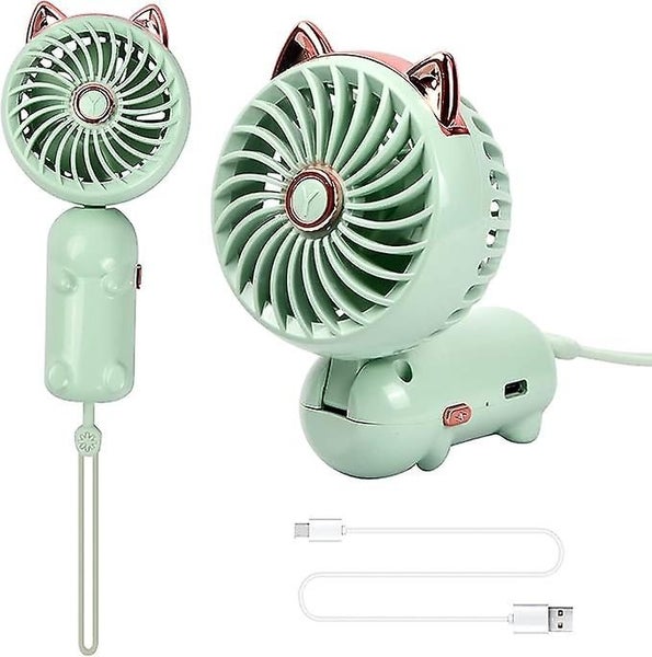 Cat Ears Foldable Handheld Fan green Mini Usb Fan Rechargeable Battery Port Carousel 1