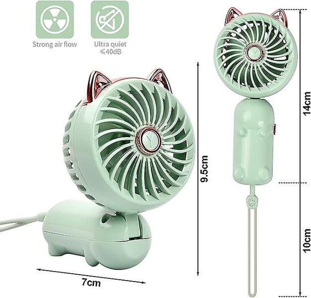 Cat Ears Foldable Handheld Fan green Mini Usb Fan Rechargeable Battery Port Carousel 2