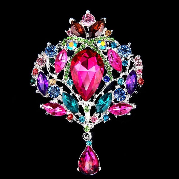 Created Crystal Brooch For Women Shiny Flower Teardrop Brooch Pin Colourful Carousel 1