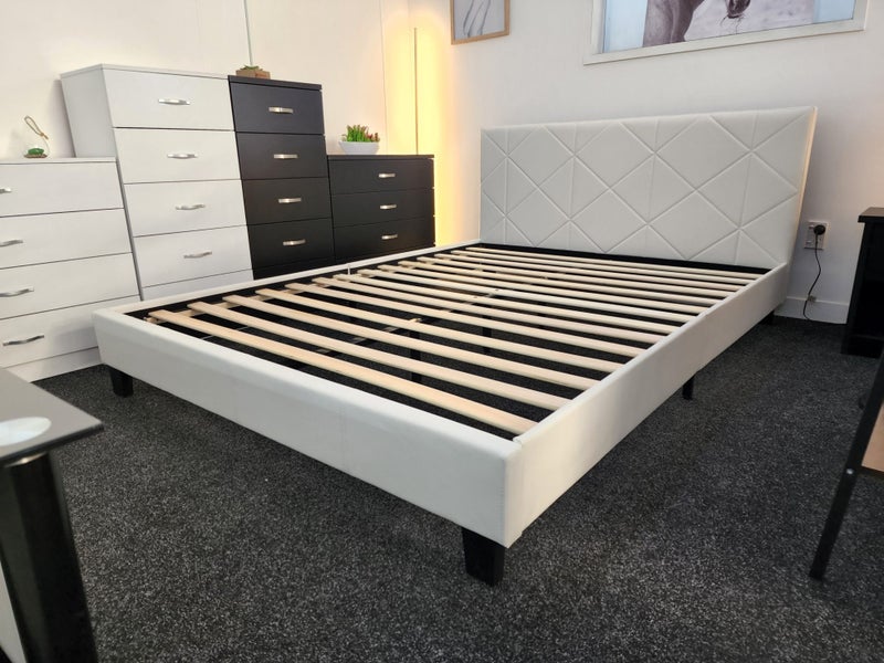 White Gary Queen Slat Bed Frame Carousel 1