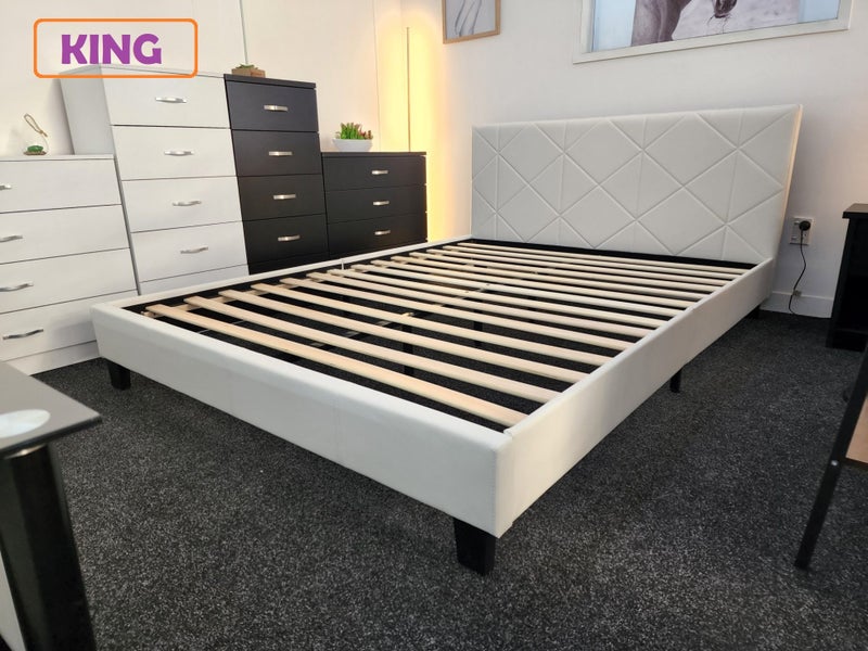 White Gary KING Slat Bed Frame Carousel 1