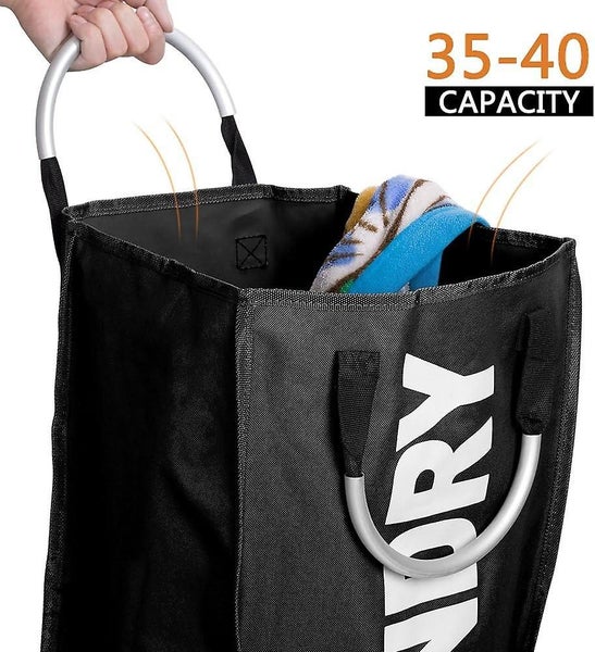 Laundry Hamper Foldable Laundry Bag Storage Bag With Handle 40l For Home Black Carousel 2