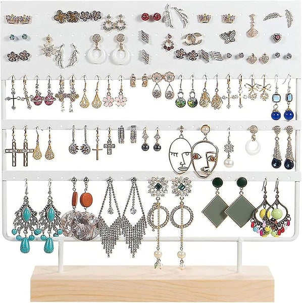 Jewelry Organizer 144 Holes white With Wooden Base Hanging Earring Holder Carousel 1