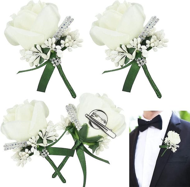 4pcs Fake Silk Flower Men Wedding Corsage 12*7cm Durable Bridal Corsage Lapel Carousel 1