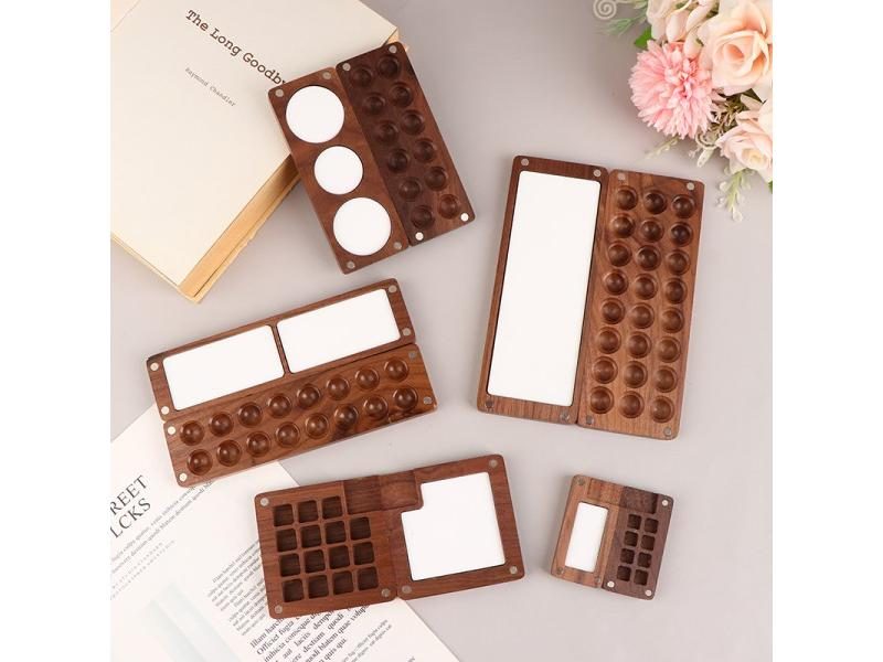Portable Travel Wooden Watercolor Paint Palette Empty Box Mini Black Walnut64213260207490112