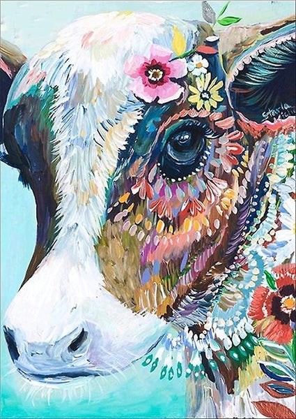 Diy 5d Diamond Painting Full Diamond cow Cow Colored Flowers 30 * 40cm Diam Carousel 1