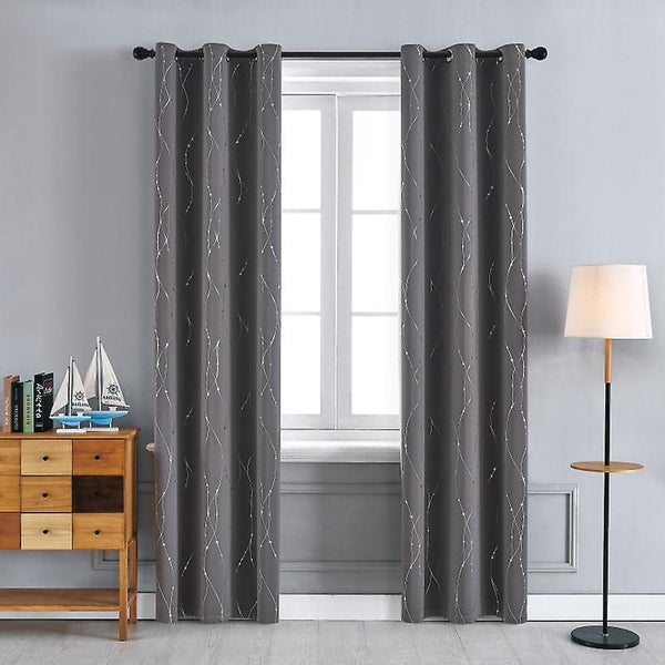 Set Of 2 Anthracite Gray Thermal Curtains With Curved Pattern 140x240 Cm Carousel 1