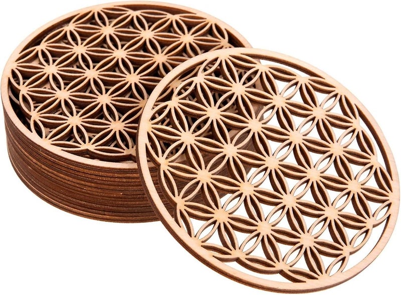 Birch Wood Coasters With Flower Of Life Design 10 Pieces Size 10x10 Cm. P Carousel 1