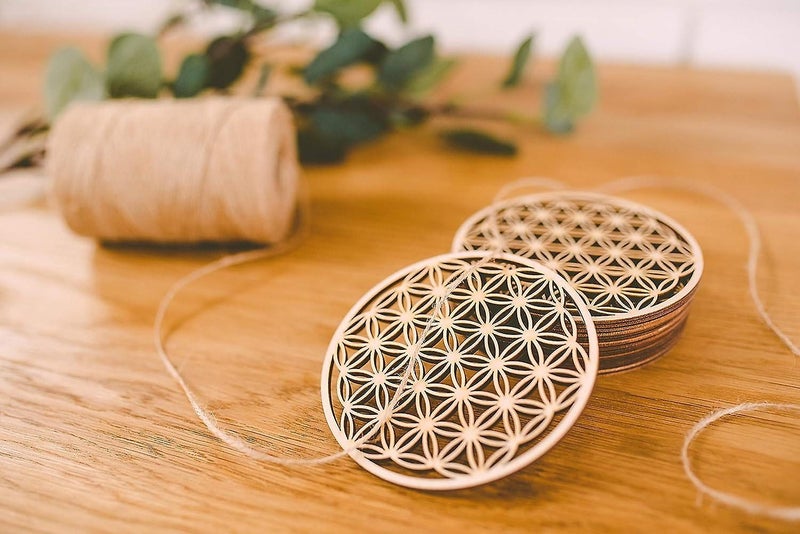 Birch Wood Coasters With Flower Of Life Design 10 Pieces Size 10x10 Cm. P Carousel 4