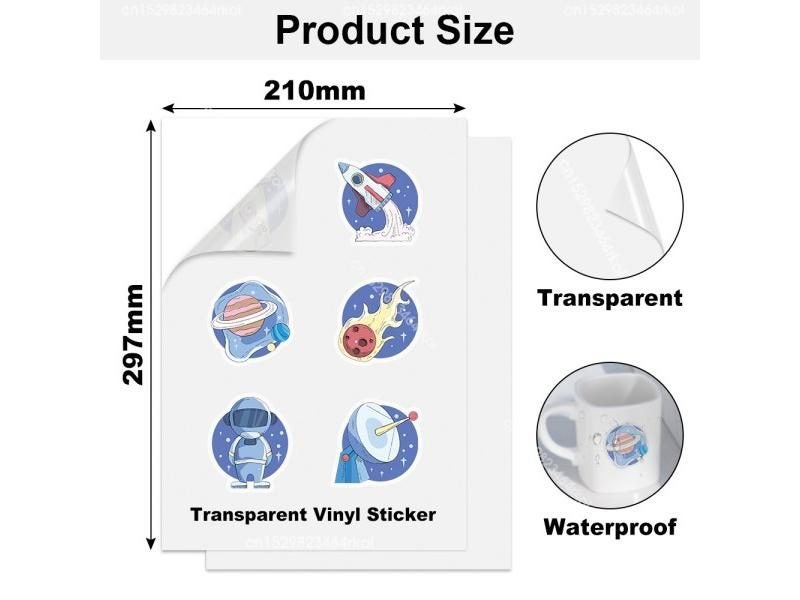 50 Sheets Printable Vinyl Sticker Paper A4 Transparent White Self Adhesive Carousel 1