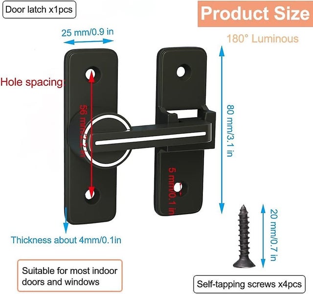 180 Lighted Sliding Interior Door Latch Lock Toggle Door Hook Latch Anti-the Carousel 2