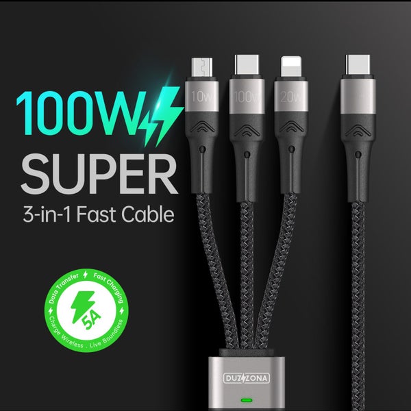 DUZZONA Type-C 3 In 1 Mobile Phone Charging Cable Multi-port Data Cables 1.3m Carousel 2