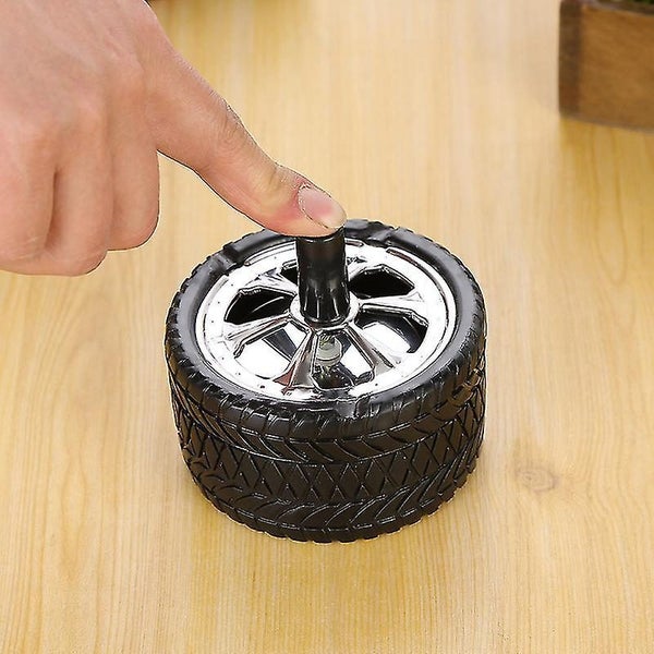 Tire Type Windproof Rotating Practical Smokeless Metal Ashtray With Cover Roun Carousel 2