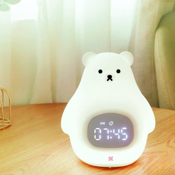 Cute Big White Bear Night Light Alarm Clock With Time Display Adjustable Brigh Carousel 1