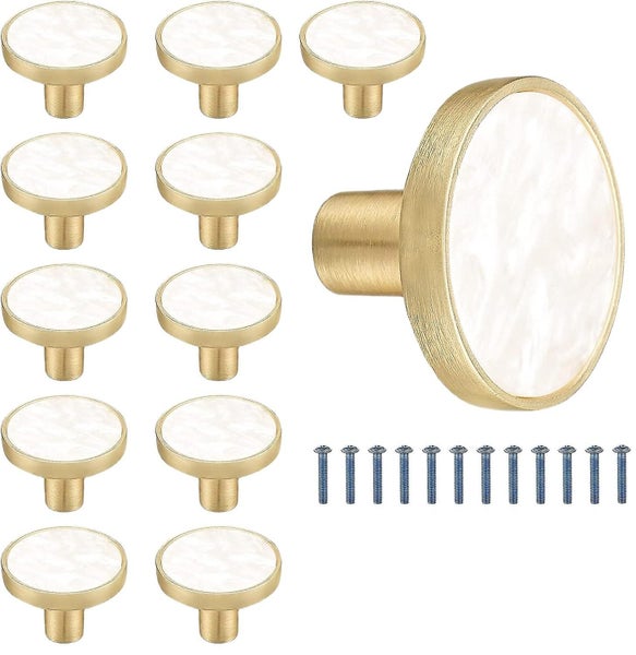 12 Pieces Marble Brass Drawer Knobs 32 Mm Cabinet Handle Pulls Shell Brass Gol Carousel 1