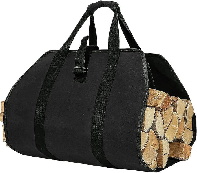Firewood Carry Bag black Canvas Fireplace Log Bag-99*46cm Water Resistant Carousel 1