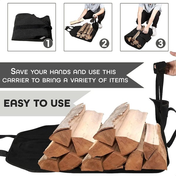 Firewood Carry Bag black Canvas Fireplace Log Bag-99*46cm Water Resistant Carousel 2