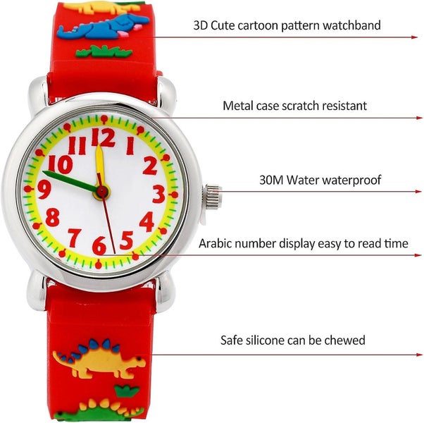 Kids Watch steel Case Red Little Dinosaur Waterproof 3d Cute Cartoon Round Carousel 5