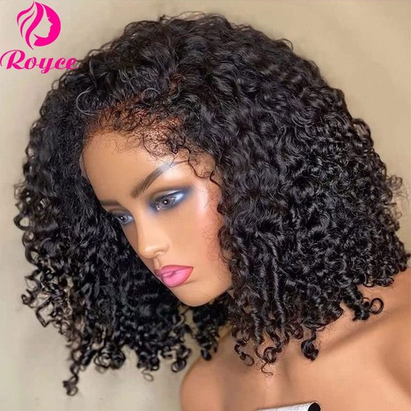 Kinky Curly Edged Short 13x4 Transparent Lace Front Wigs For Women Human Hair... Carousel 1