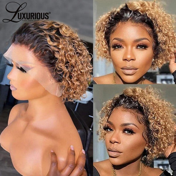 Pixie Cut HaiShort Curly Front Human Hair For Women Brazilian Water Wave Bob ... Carousel 6